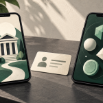 Deux téléphones et une carte de membre illustrant des usages mobiles différents, sans interface officielle
