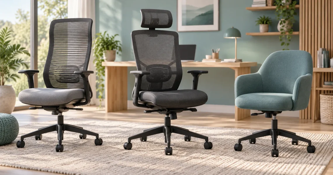 Illustration IA de trois chaises de bureau génériques aux réglages différents