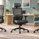 Illustration IA de trois chaises de bureau génériques aux réglages différents