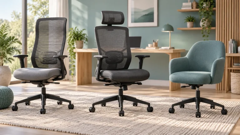 Illustration IA de trois chaises de bureau génériques aux réglages différents