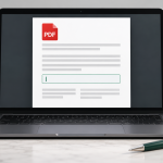 Illustration d’un formulaire PDF avec un champ de texte sur un ordinateur portable
